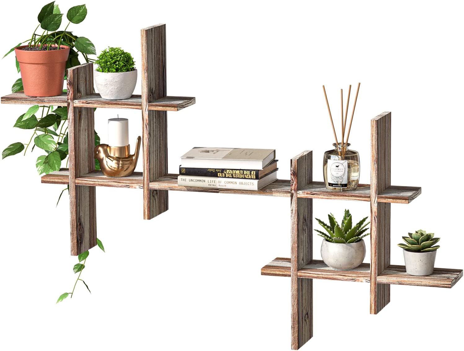 Rustic Wall Mount Shelves Set of 2 Cube Grid Display Case- MK511A