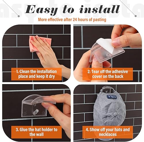Miniatura 4 de 30 ganchos adhesivos para sombreros de pared, organizador de sombreros para gorras de béisbol, soporte para orejas de ratón para sombreros de pared,