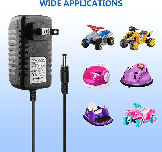 6V Battery Charger for Ride On Car Toys, 6 Volt Universal Ride On Car Charger for Mercedes-Benz, Ferrari, Dynacraft, Lamborghini, Flybar Bumper Car, Monster Jam Kids Riding Toy