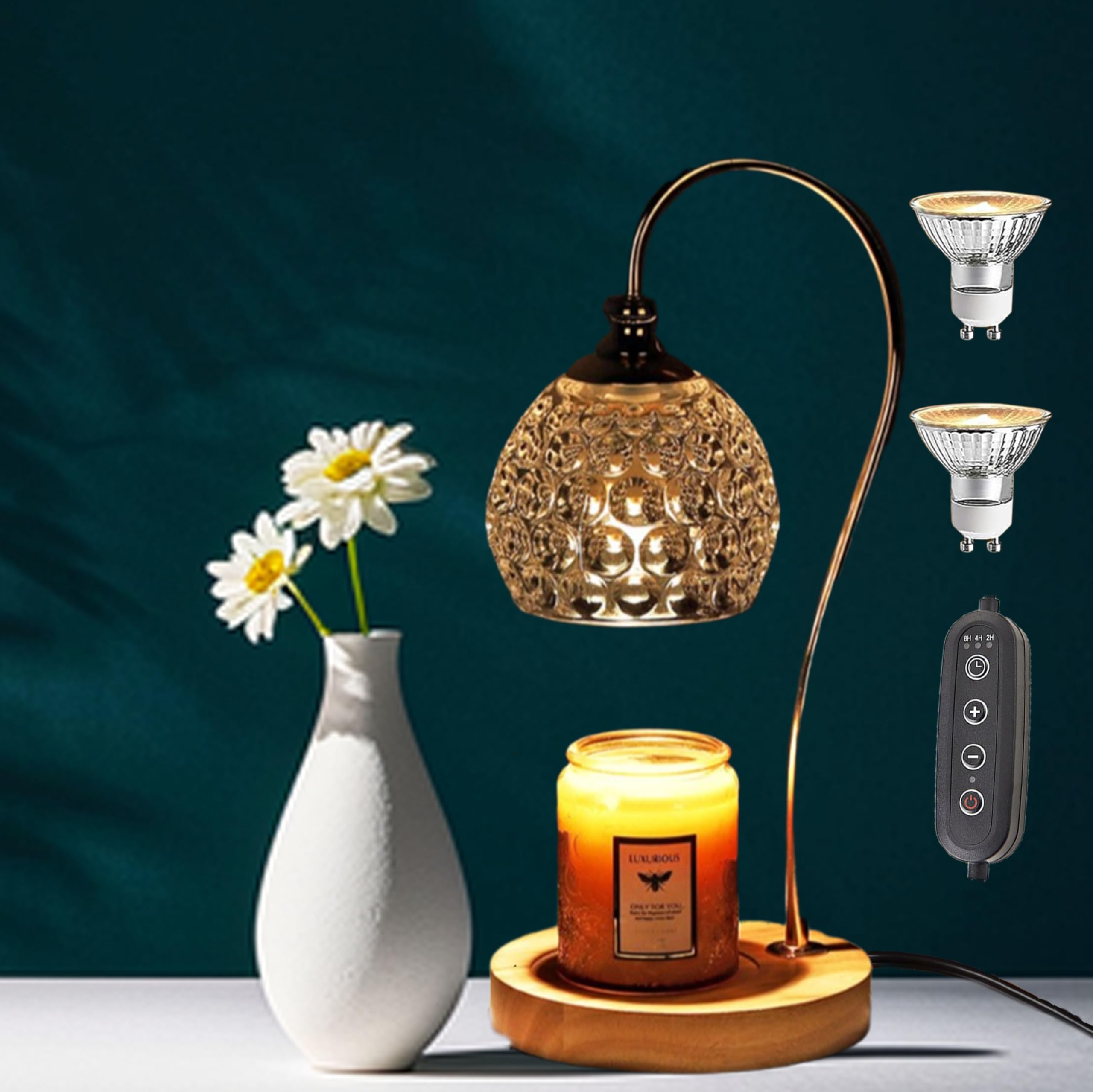 Flameless Candle Warmer Lamp with Timer - Upgraded Candle Warming Lamp with Dimmable Adjustable Height ?Electric Wax Melt Warmer with 2 Bulbs f,Ideal Gift Choice?Electric Candle Warmer Lamp for Office