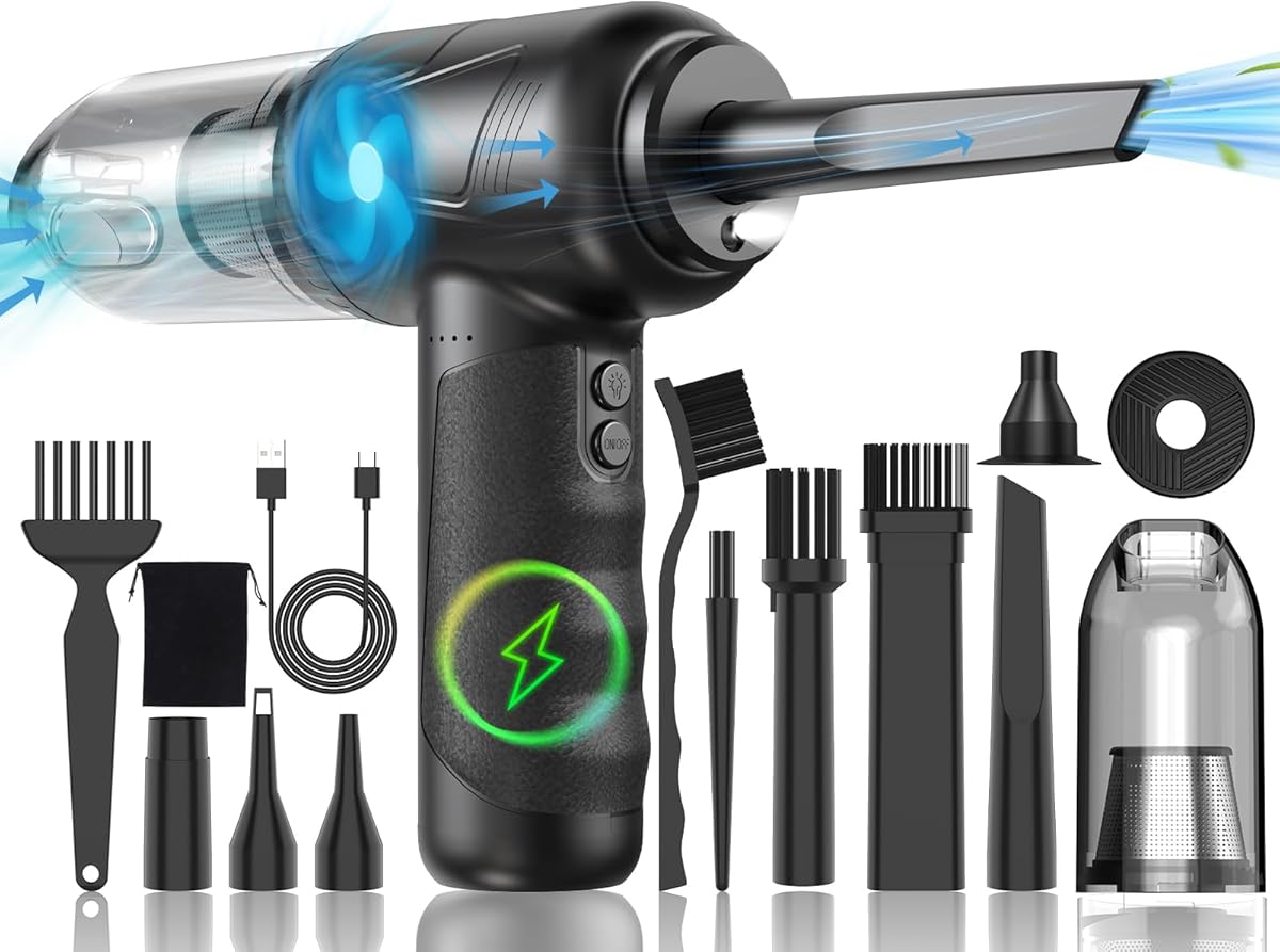 Compressed Air Duster with Air Blower 160000RPM Vacuum Cleaner and Air Duster 4 in 1 Keyboard Cleaner,No Canned Air Duster,Electir Air Duster,Replaces for Compressed Air Cans &Vacuum Cleaner for PC