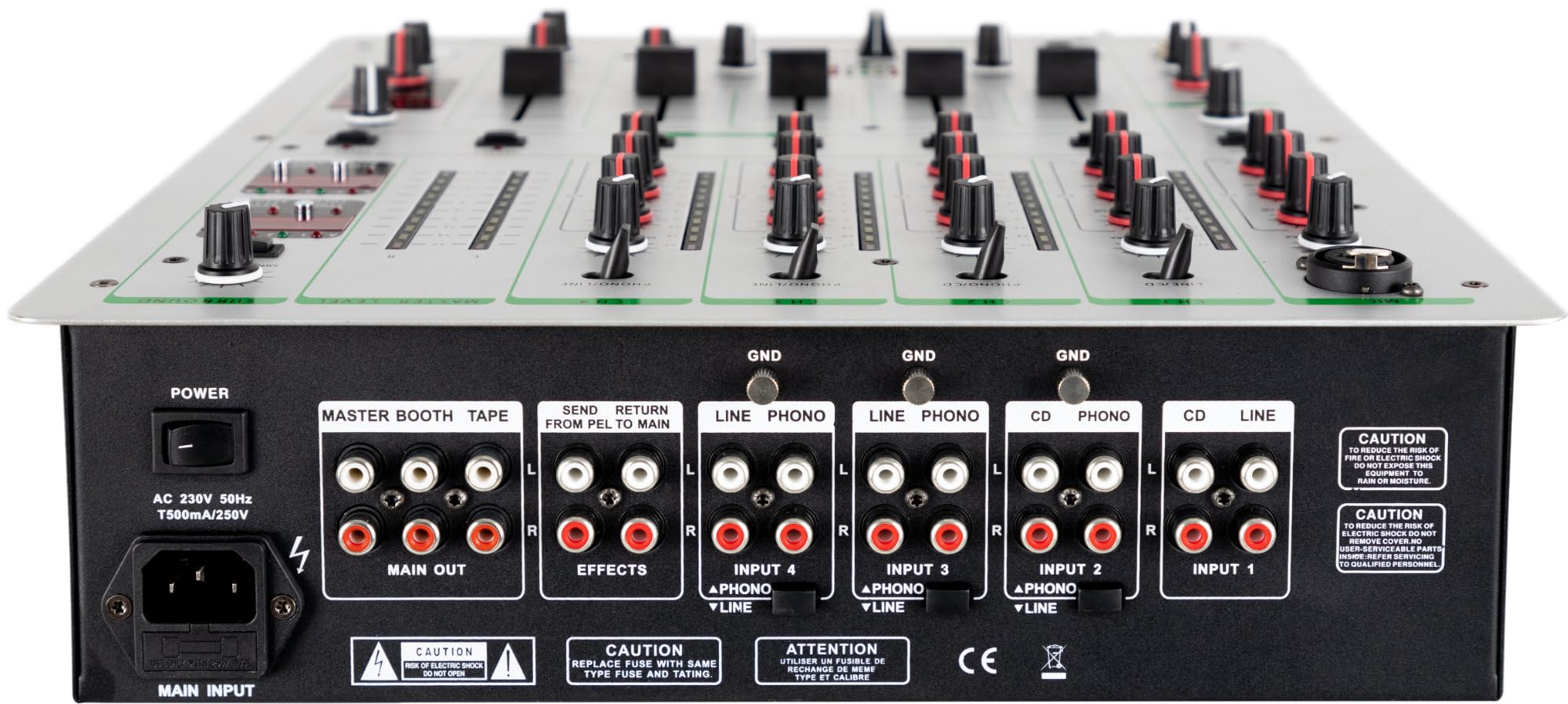 Pronomic DJM-500 Mixer DJ a 5 Canali - Contatore BPM Automatico e 2 Modalità Cue - Effetti Integrati con 46 Preset - Argento
