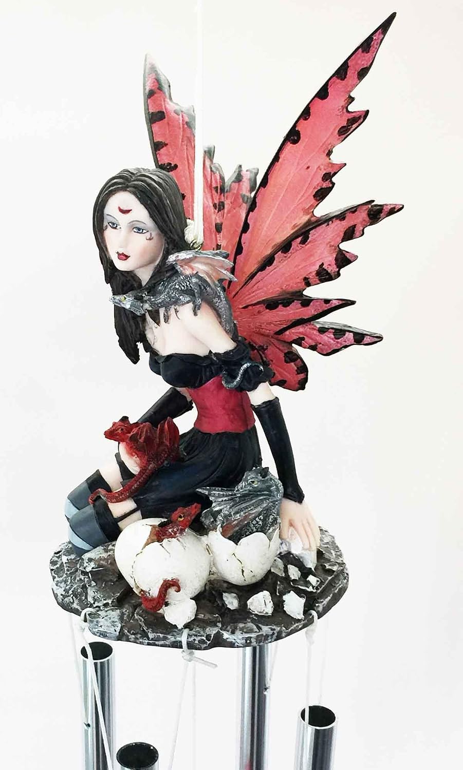 Gifts & Decor Red Tribal Fairy with Dragon Hatchlings Resonant Relaxing Wind Chime Garden Patio