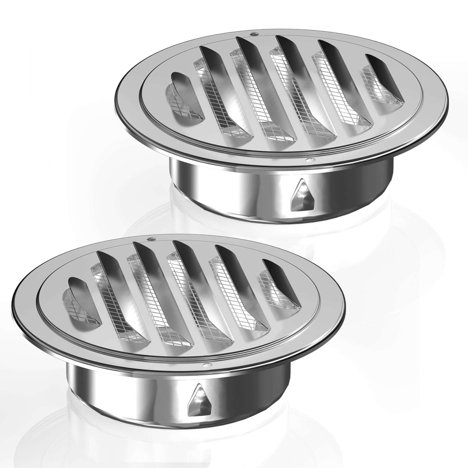 Stainless Steel Soffit Vents 4 Inch, HG Power Round Vent Cover with Screen Mesh, Louver Air Vent Hood for Wall, Ceiling Mount, Bathroom, Garage, Attic Ventilation, 2-Pack, Silver