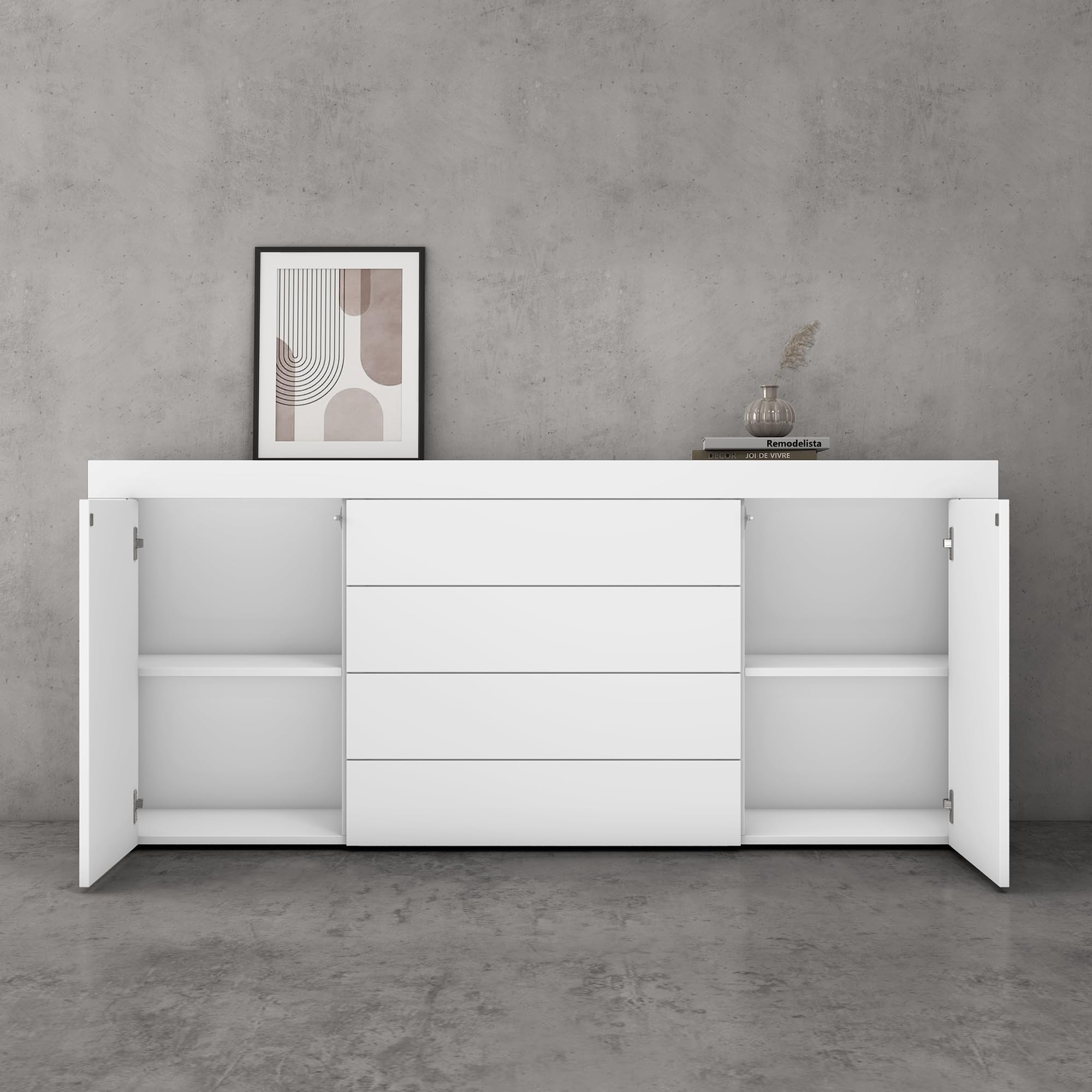 doporro Kommode 167cm Sideboard mit 2 Türen 4 Schubladen grifflos