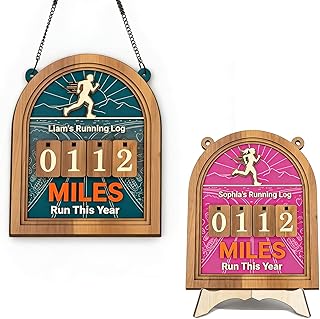 Personalized Running Mileage Tracker Wooden Running Log Annual Miles Tracker Custom Name Runner Gift Fitness Decor for Men Women