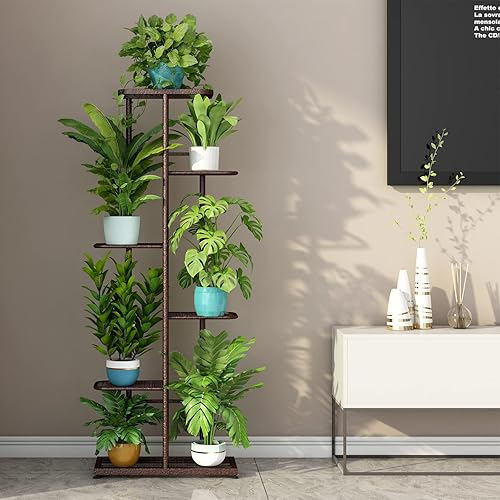 Miniatura 2 de LINZINAR Soporte de metal para plantas de 6 niveles y 7 macetas, estante de exhibición para interiores y exteriores, estantería para patio, jardín,