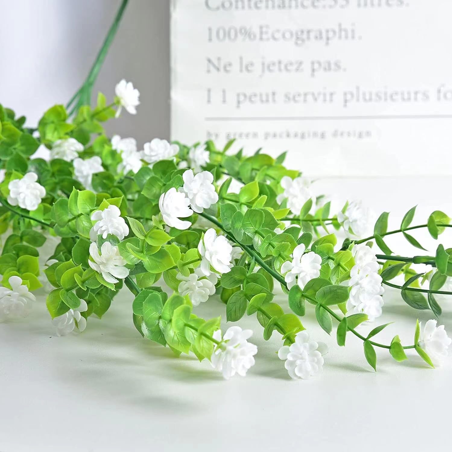 Flores colgantes artificiales, 4 piezas de eucalipto falsas de vid de flores sintéticas, guirnalda de plantas de plástico para interiores y exteriores, pared, jardín, boda, decoración de 7