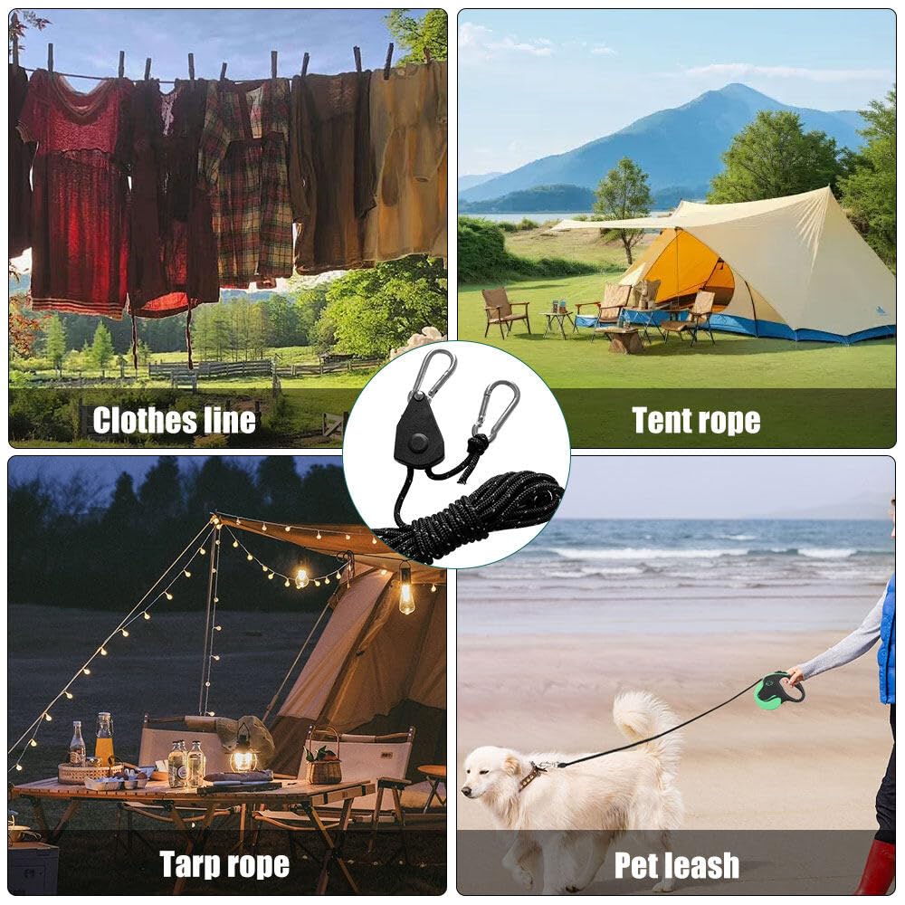 6 Stück Abspannseile Camping mit Ratsche, 16.4ft/5m, 4mm Abspannseile Reflektierend mit Seilspanner, Einstellbare Seilratsche mit Haken, Zeltschnur mit Spanner für Zelt Zeltplane Camping