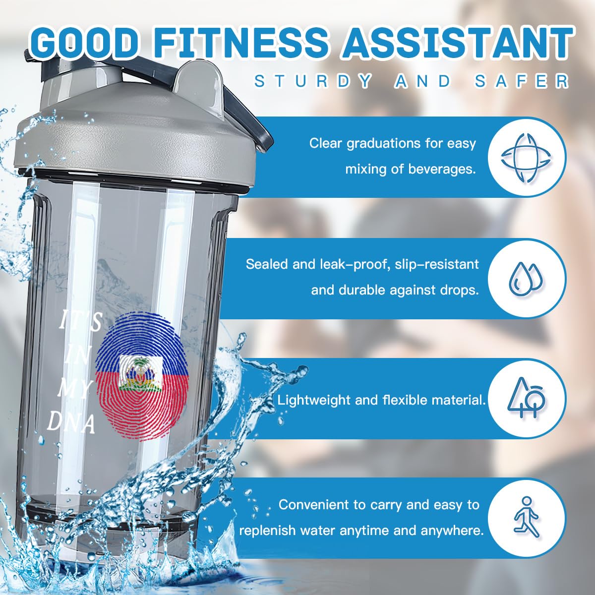 IT'S In My DNA Haitian 18 Ounce Shaker Bottle Drink Mixer Leak-proof Pre Workout Protein Shakes Meal Replacement Shakes Bottles 500ML/18 Oz Gray