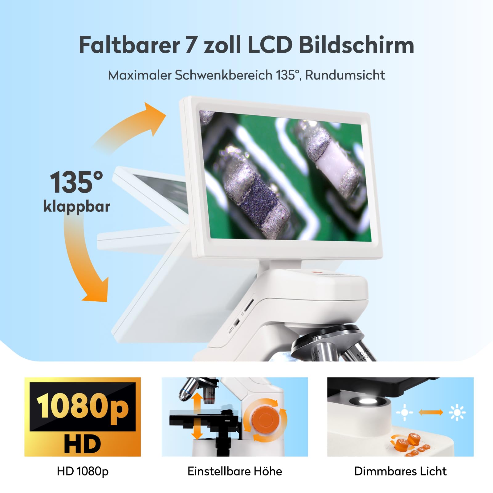 USB Digitales Mikroskop für Kinder Erwachsene, MatataStudio MT3-4 1200x Professionelles Biologisches Mikroskop mit 7" 1080P Bildschirm Beweglicher Tisch Messschieber 5MP für Schule Labor