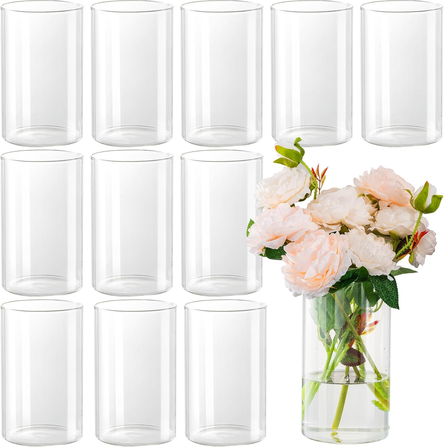 12pcs Glass Cylinder Vases for Centerpieces - 6 Inch Tall Flower Vase for Wedding Decorations, Clear Glass Flower Vases Floating Candle Holder for Table Centerpiece Wedding Home Décor 12 Pack 6 Inch