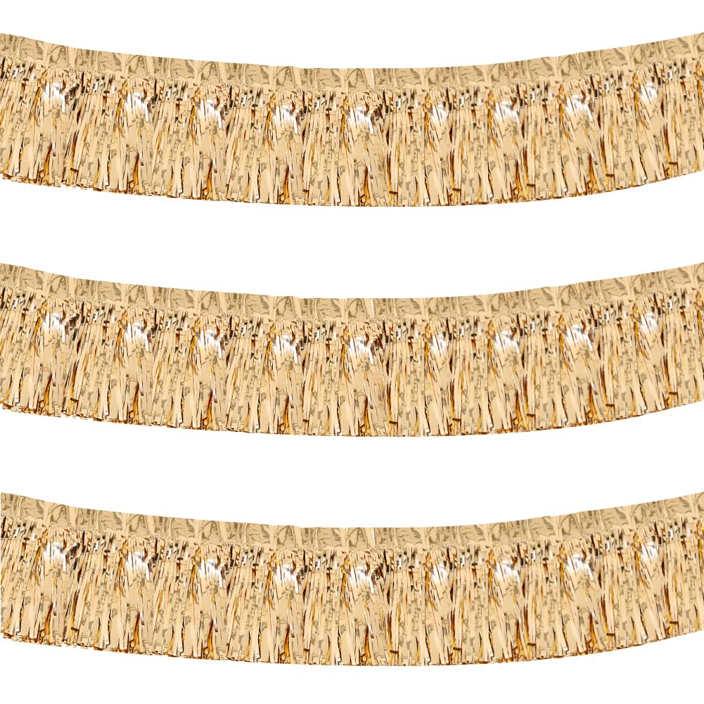 QYEHF 3PCS Rideau Brillant Métallique,Rideaux à Franges,Champagne Gold Rideau Métallique De Frange Brillant, décoration de fête, Douche de Mariage, décoration d'anniversaire,30X300CM (Champagne Gold