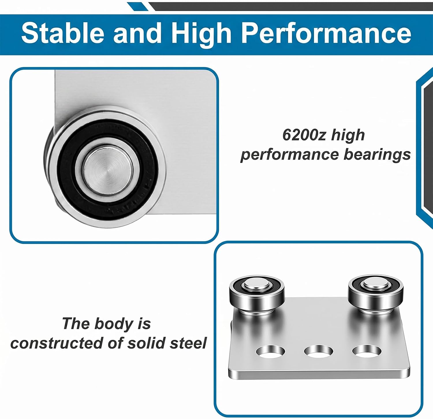 4-Wheel Trolley Assembly Rollers, 4 Pcs Four Bearing Unistrut Trolley Roller | Stable for 1-5/8" Wide and All 1-5/8" or Taller Unistrut Rollers Strut Channel SuperStrut Channel Track (Silver)