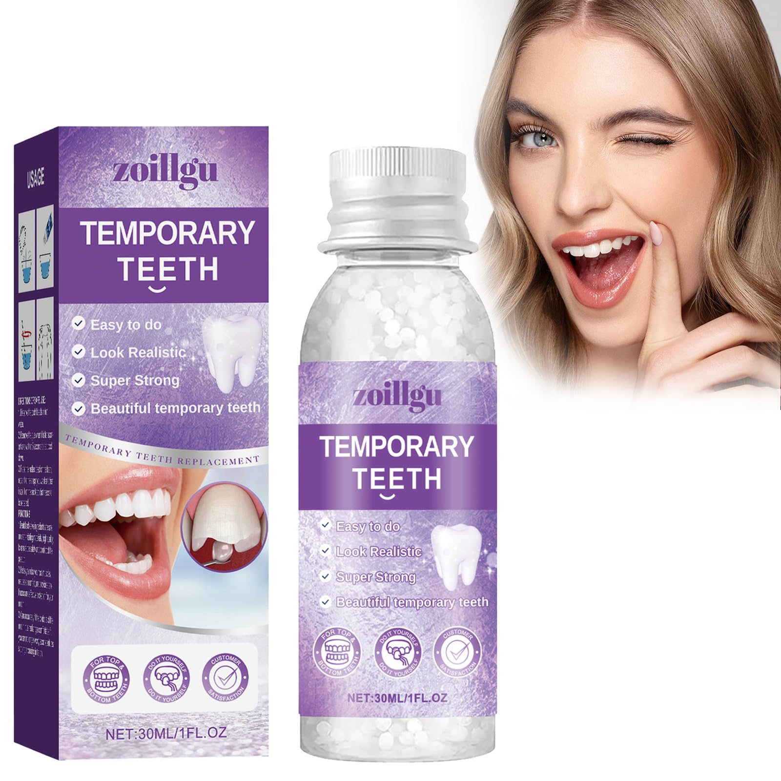 Temporary Tooth Filling, Tooth Filling Repair Kit, Dental Repair Denture Repair Beads for Temporary Fixing Filling Missing Broken Tooth Moldable 30ML