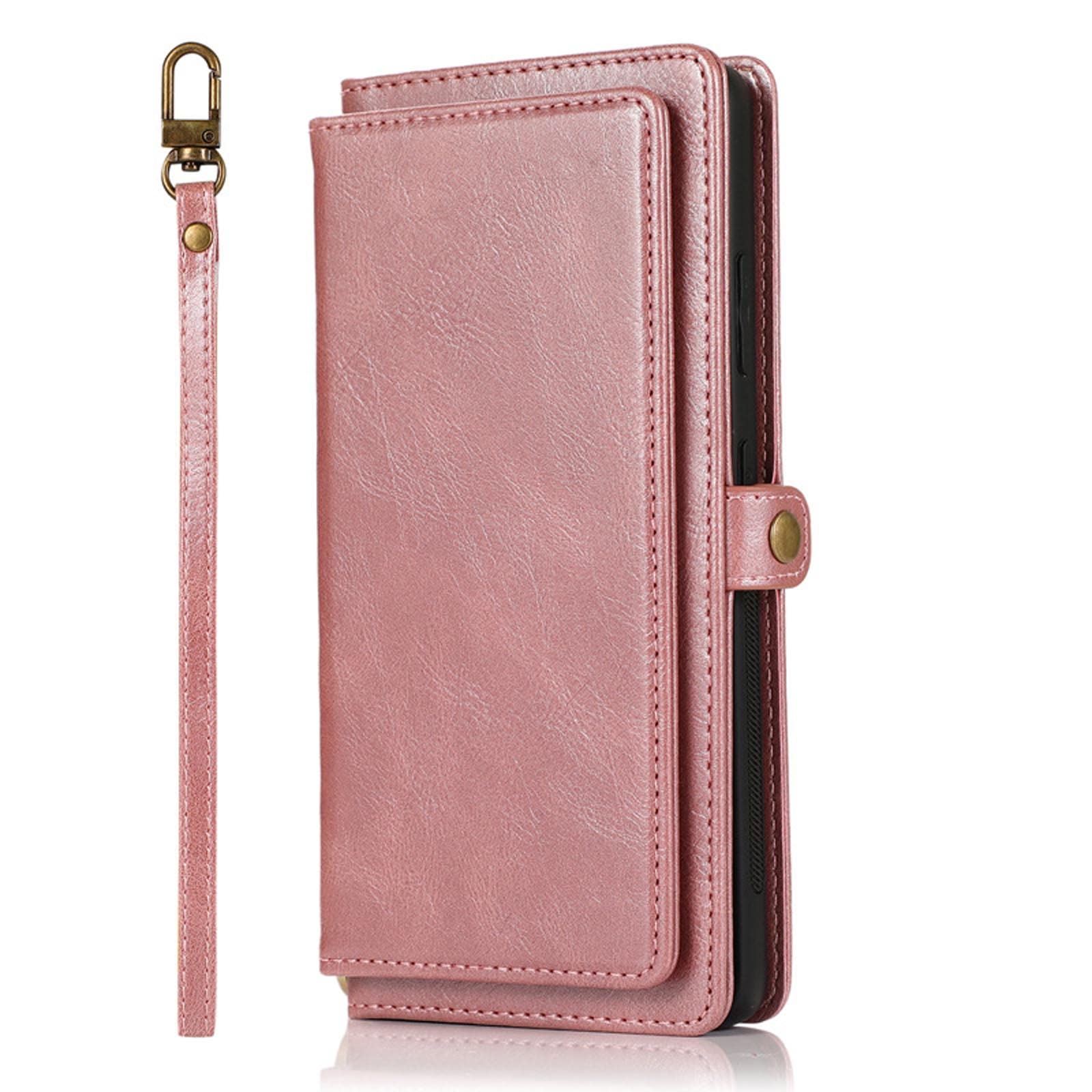 Funda para Galaxy S22/S22+/S22 Ultra, Funda Magnética Desmontable A Prueba De Golpes TPU Fino con Tarjetero Soporte Plegable Correa De Muñeca Funda Tipo Cartera,Rosado,S22 Ultra 6.8"