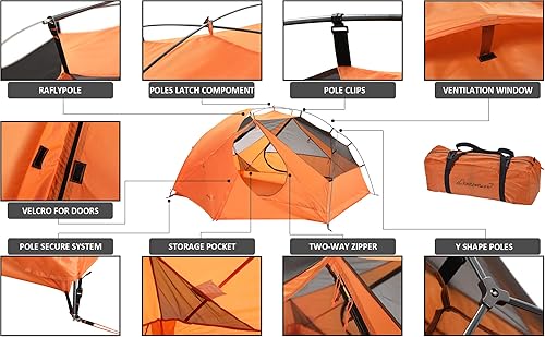 Miniatura 6 de Clostnature Taurus - Tienda de campaña para 2 personas para mochileros, tienda de campaña impermeable fácil de instalar para adultos, niños,