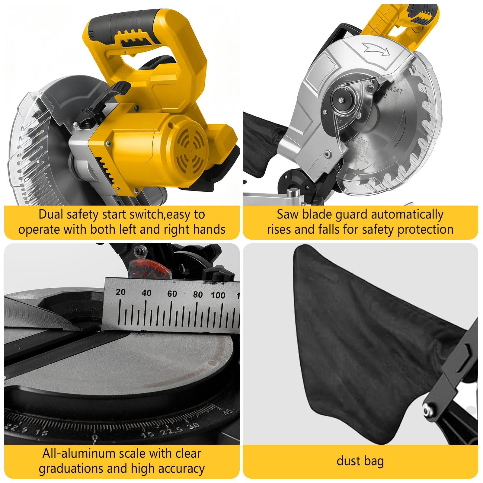 Roadtime Sierras ingletadoras para DeWalt 20V baterías(sin batería),Tronzadora e ingletadora hoja de sierra Ø 210 mm,cabeza de sierra inclinable 0–45°,Para Madera PVC Aluminio Metales Blandos