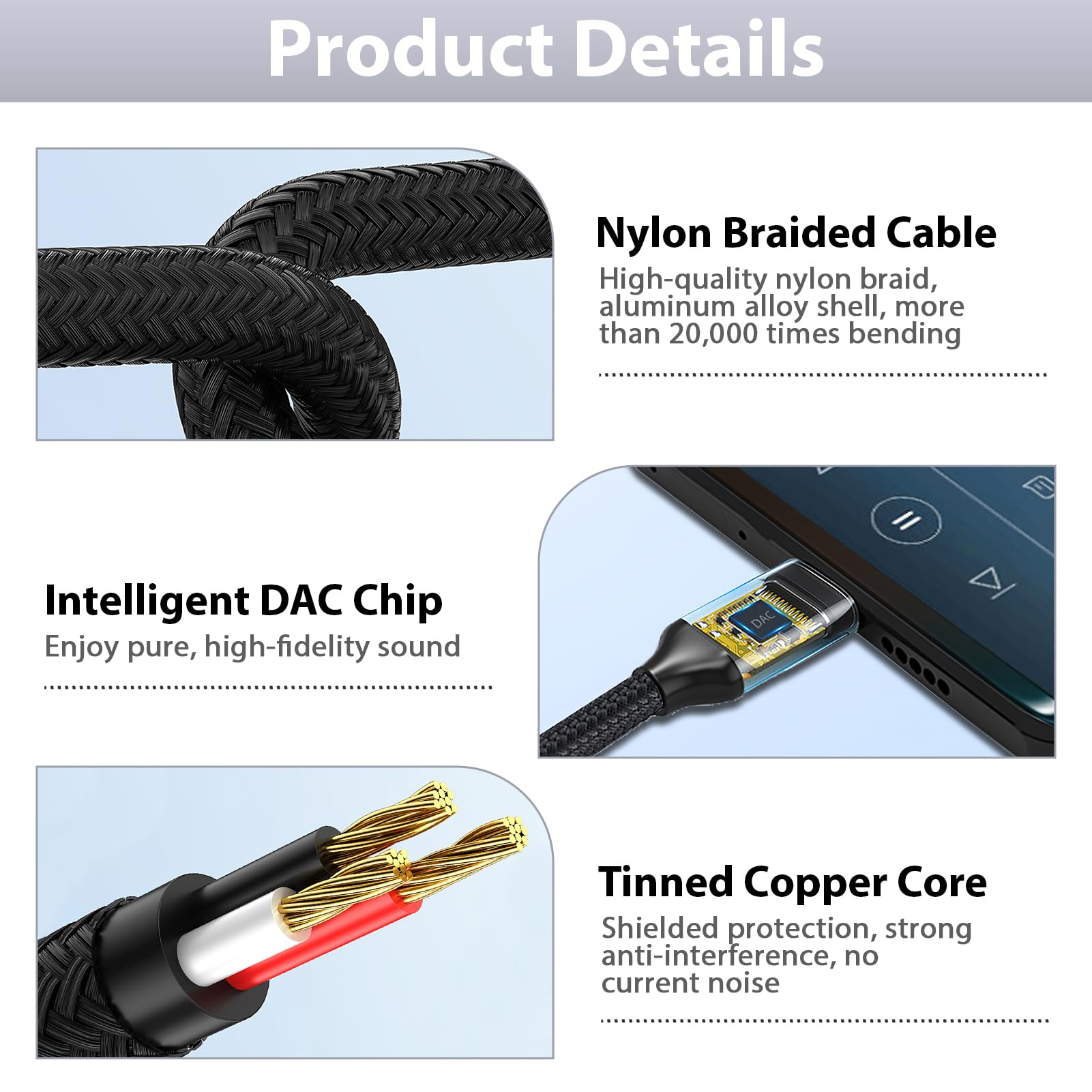 Cavo audio da 3,5 mm e 2,5 mm a USB C Angolo di 90 gradi USB tipo C a 2,5 Cavo jack per cuffie AUX maschio a gomo da 3,5 mm 30 cm 1FT  7