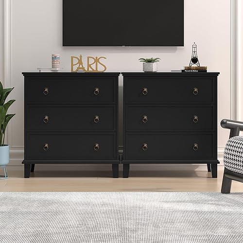 Miniatura 8 de COWMOU Mesita de noche con 3 cajones y estación de carga, mesa auxiliar de almacenamiento con estante, moderna mesita de noche de granja para