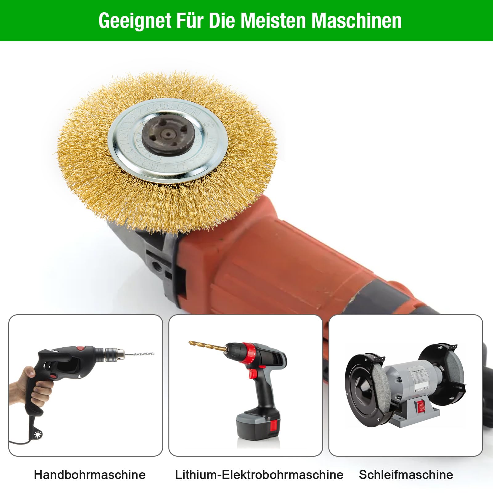 Fugenbürste 6er Set, Kompatibel mit Gloria Multibrush und Anderen Drahtbürsten, 11.5cm Durchmesser - Hochwertige Messingbürste, Garten Weedbrush Zubehör zur Entfernung von Unkraut Moos Steinen