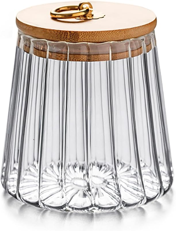 Glass Coffee Nuts Canister, Airtight Jar Bamboo Lid 23 FL OZ, Small Conical