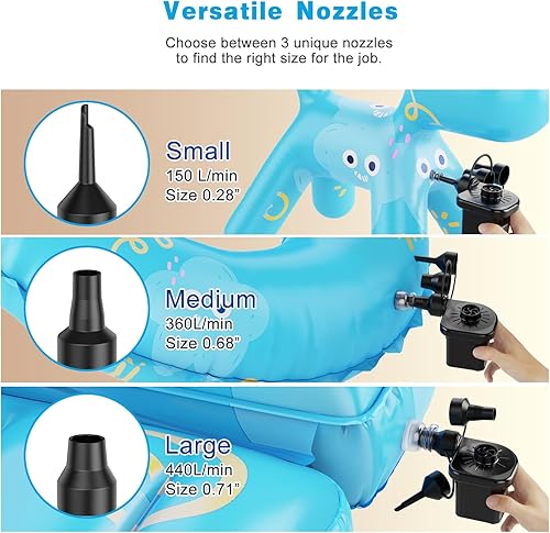Miniatura 5 de Bomba de aire eléctrica para inflables, bomba de aire portátil de llenado rápido con 3 boquillas, 110-120 V, bombas de inflador y desinflador para
