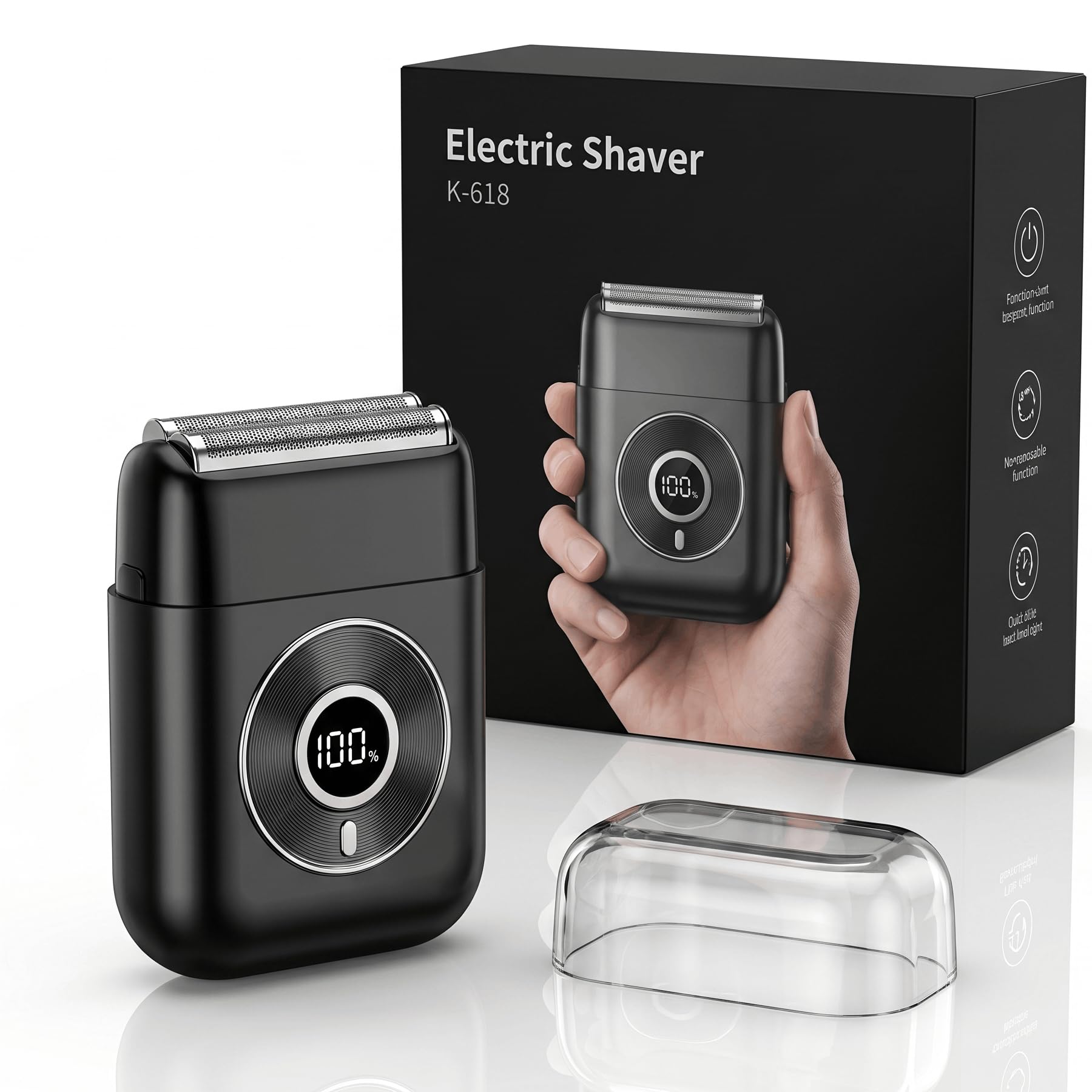 Mini Rasoio Elettrico Uomo, 3 Lame Flottanti 3D Lamina 0.03mm, 89000 Tagli/min, AI Rilevamento Intelligente, 90 Min Autonomia, Display LED, Portatile Auto Ufficio Viaggio