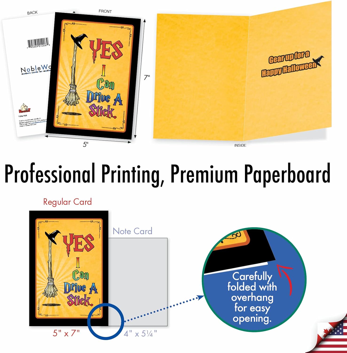 NobleWorks - 36 Assorted Funny Halloween Greeting Cards Box Set w/Envelopes, Variety Pack Mix Humor Notecard Set with Pumpkins, Ghosts (36 Designs, 1 Each) - Halloween Hilarity AC3437HWG-B1x36