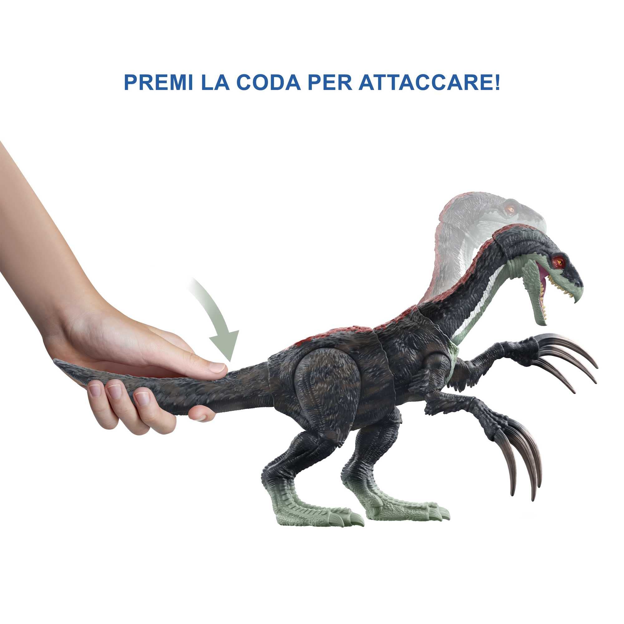 Mattel Jurassic World - Dominion Therizinosauro Attacco Tagliente, Dinosauro Con Lunghi Artigli, Azione D'Attacco Ed Effetti Sonori, Giocattolo per Bambini 4+ Anni, GWD65