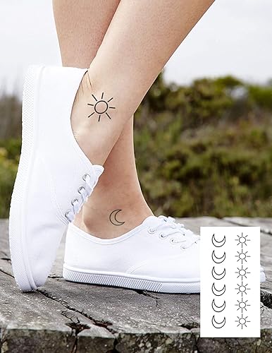 Miniatura 4 de 36 tatuajes de sol y luna, 3 hojas de transferencia de agua, arte minimalista para el cuerpo pequeño, impermeable, tatuajes falsos temporales para