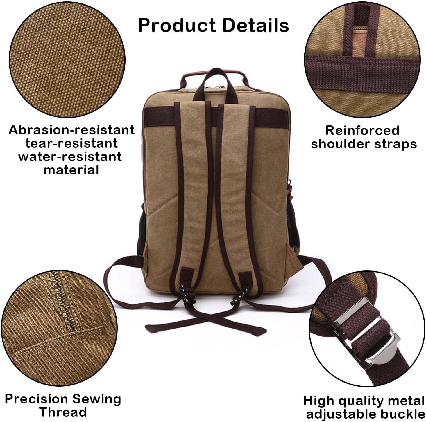 Vintage Canvas Backpack, Resistant Hiking Camping Rucksack Casual Daypack Backpacks for Men&Women Fits 15.6’’ Laptop - Image 3