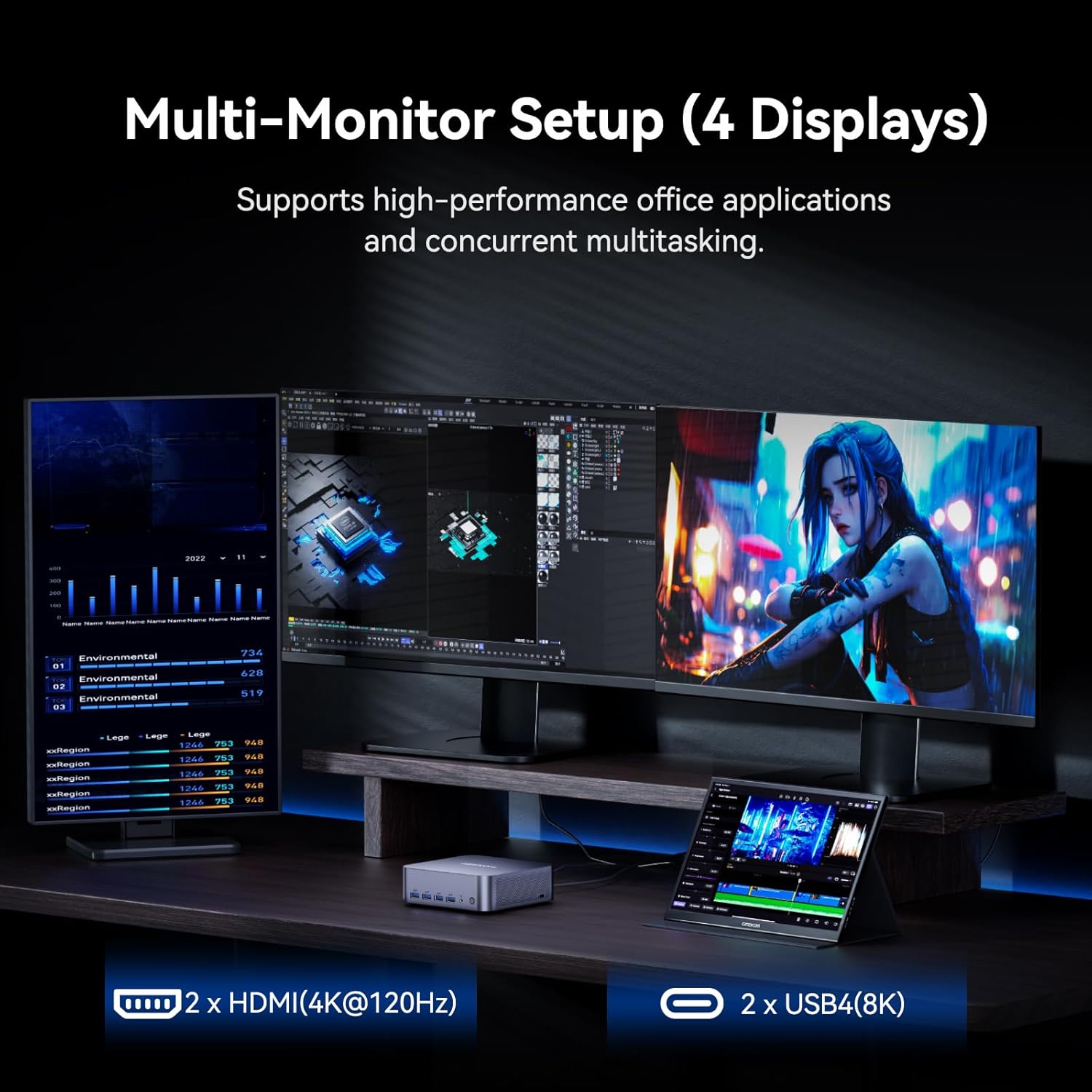 GEEKOM GT1 Mega AI Mini PC (3-Year Quality Support) with 14th Gen Intel Core U9-185H (16C/22T),32GB DDR5 2TB M.2 2280 NVMe Gen4*4 SSD, Mini Desktop Windows 11 Pro, WiFi7/BT 5.4/Dual 2.5G LAN/USB4.0/8K - Image 7