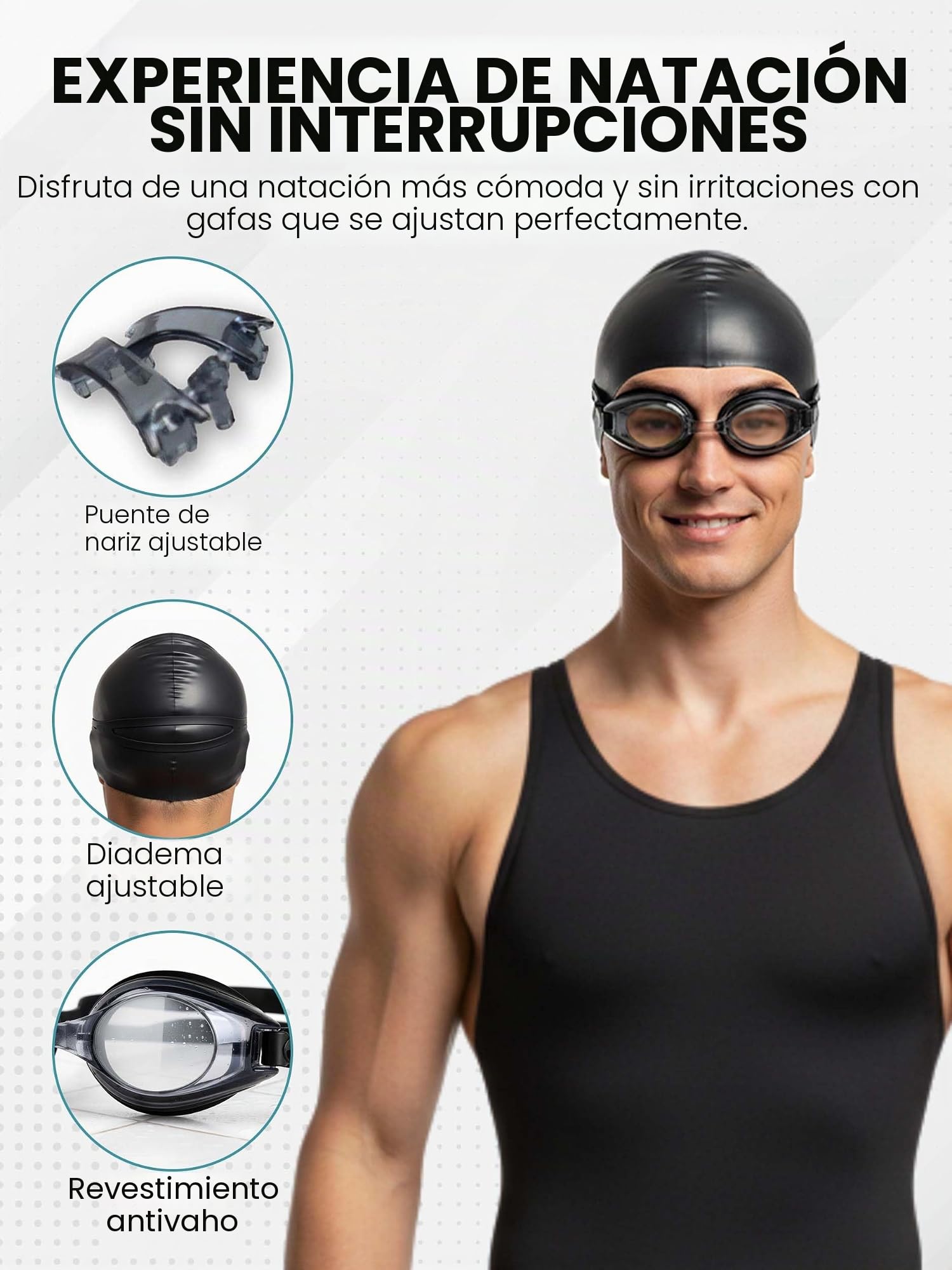 SPORTS WORLD VISION Gafas de natación ópticas | Unisex impermeables Gafas de buceo para adultos dioptrías positivas y negativas | Protección UV antivaho, visión nítida y gran angular | Ajuste cómodo