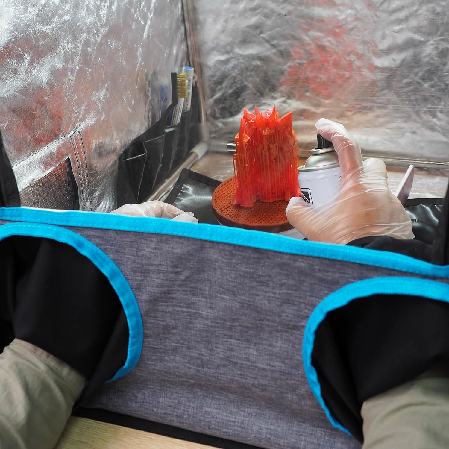 Resin 3D Printer Enclosure with Ventilation Fan+ Speed Controller+ Flexible Vent Duct, Front Sleeves, Paint Spray Booth, Dustproof, Stainless Steel Frame for Resin Printer Painting Polishing, Curing