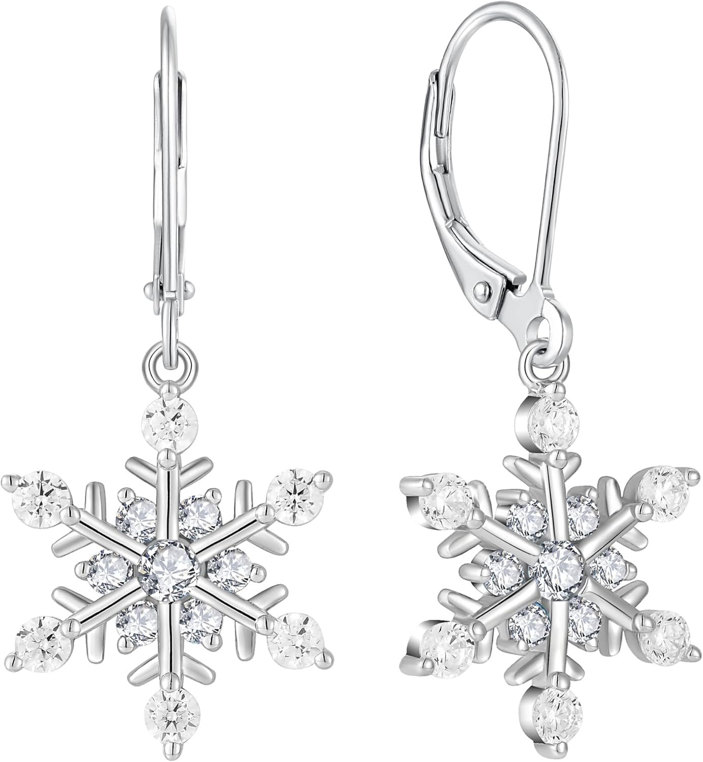 Women Snowflake Earrings Christmas 925 Sterling Silver Dangle Drop Earrings 5A Cubic Zirconia for Mather Birthday Winter Jewelry Gifts