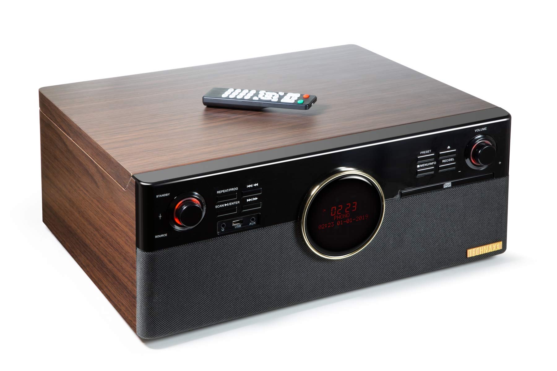 Technaxx Alemania Tocadiscos Dab Bluetooth V5.0 Digitalización de Discos de Vinilo Cassettes CDs Función de Radio AUX RCA Altavoces estéreo TX-137