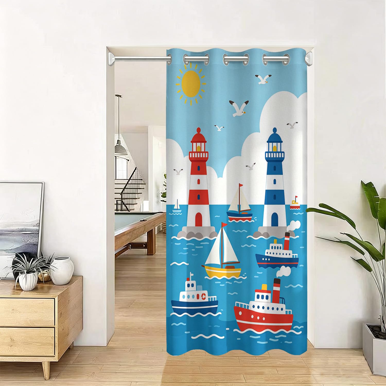 Rideau de porte occultant thermique anti-froid motif 3D navigation chambre enfant 106x203cm