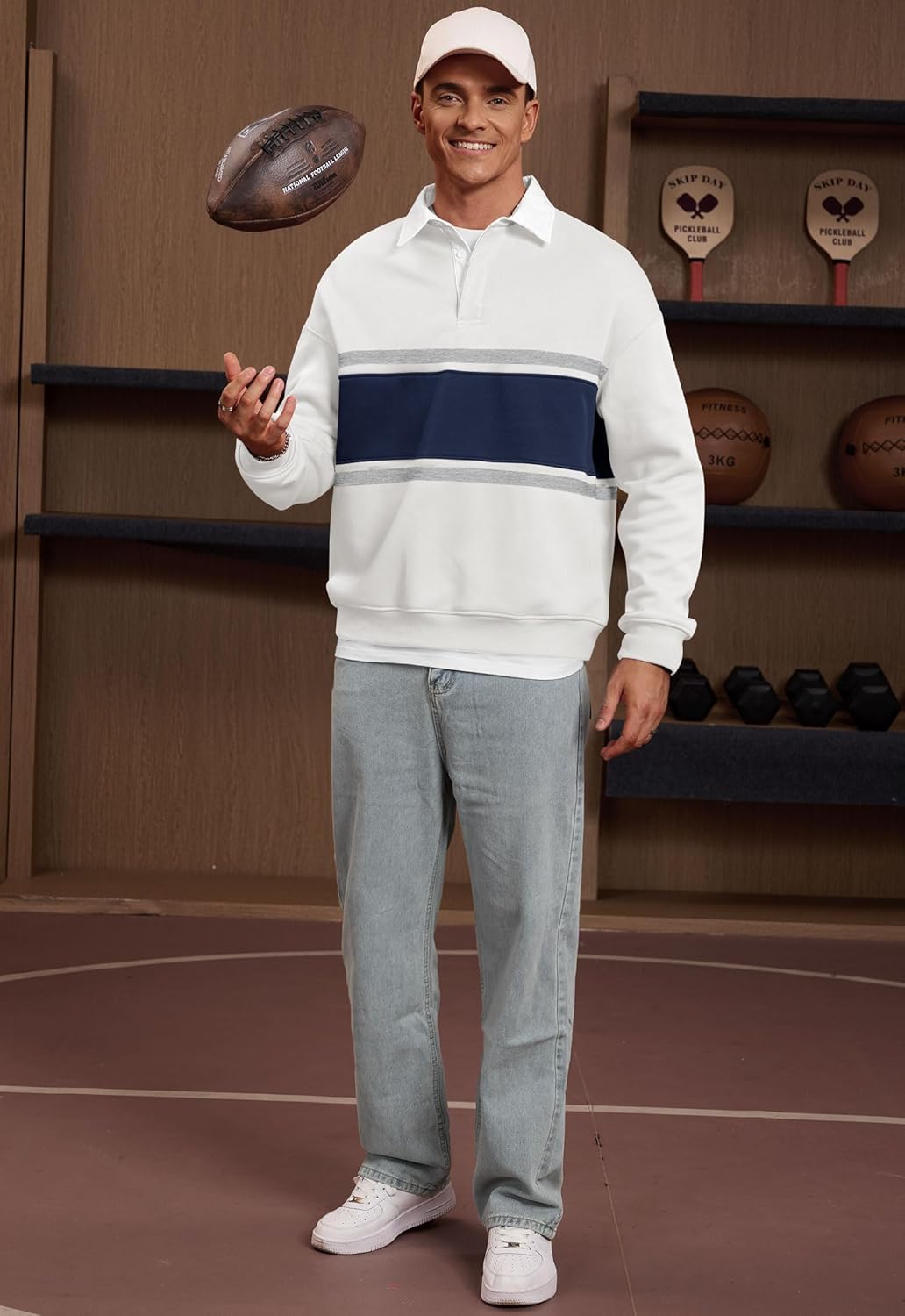 Men Fleece-Lined Rugby Shirts Heavyweight Color Block Long Sleeve Sweatshirt(S-2XL) - Image 5