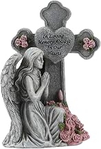 Angel Wings Praying with Cross Statue, Solar Garden Sculpture with Light, Cemetery Memorial Decorations for Grave, Art Decor for Yard Grave Decor