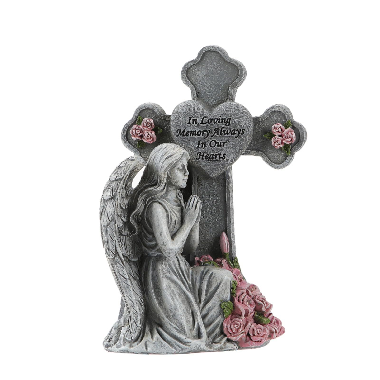 Memorial Grave Light Solar Powered Outdoor Statue for Yard, Tombstone Decor, Sympathy Cemetery Warm White LED Night Light Pathway Marker Patio Ornament Home Garden Religious Items Outdoor Statue Solar