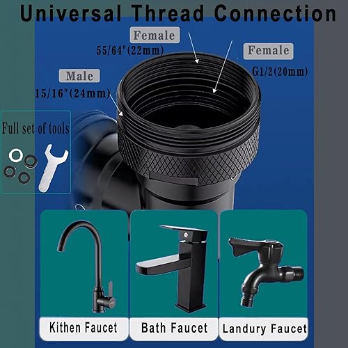 Miniatura 3 de Extensor de grifo paquete de 2 aireadores giratorios universales de extensión de 1080 con 2 modos de salida de agua color negro