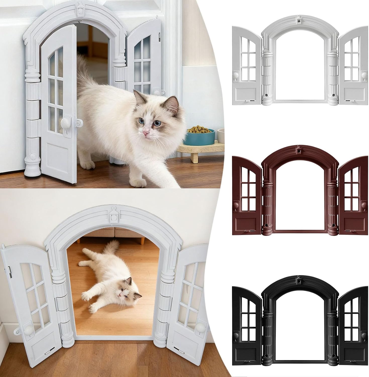 Cat Door, ABS Material Double Door Design, Lockable, Easy DIY Installation for Average-Sized Cats, 9.45 x 10.83 x 2.83” for Cats Weighing Less Than 20LB (White)