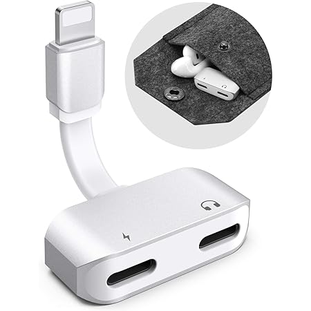 Dual Headphone+Charge Lighnting Adapter,KlearlooK Aluminum 2-in-1 Charge+Audio Headphone Jack (Phone Call+Volume Control) Phone Splitter Compatible i Phone 11 Pro Max/11 Pro/11/X/XS MAX/8/i Pad-Silver