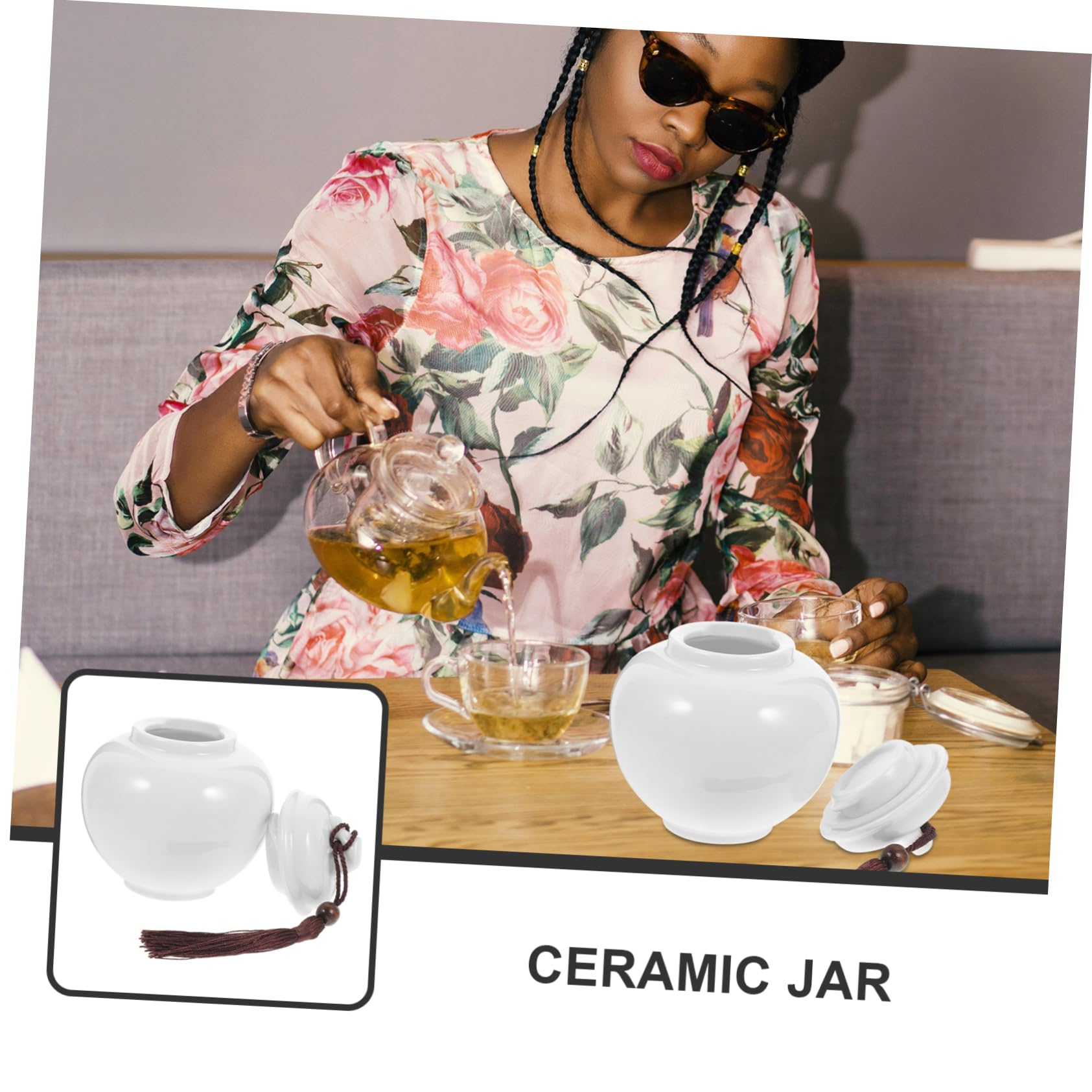 Ciieeo Ceramic Honey Pot with Lid Multigrain Storage Jar for Tea and Jam Elegant Design for Kitchen Living Room Display