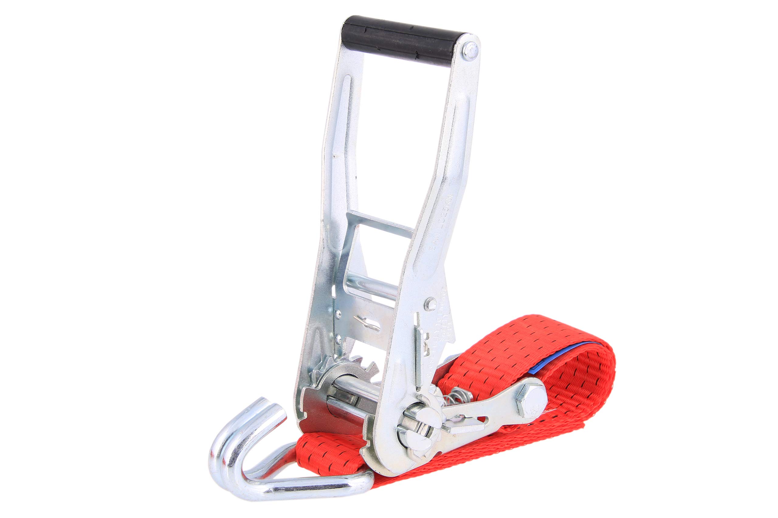 Sandax 4 cinghie di tensione professionali, 8 m (8 m di lunghezza) rosse, cinghie di ancoraggio con sigillo TÜV G/S, cinghia di tensione in due pezzi con cricchetto, gancio a J, portata fino a 5000