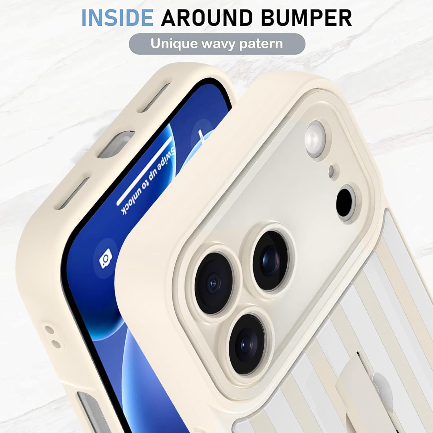 KANGHAR Compatible with iPhone 17 Pro Max Case 2025, Silicone Stripes Cute Pattern, Wristband Kickstand Camera Protection Soft Slim Cover for Girls Women -White - Image 4