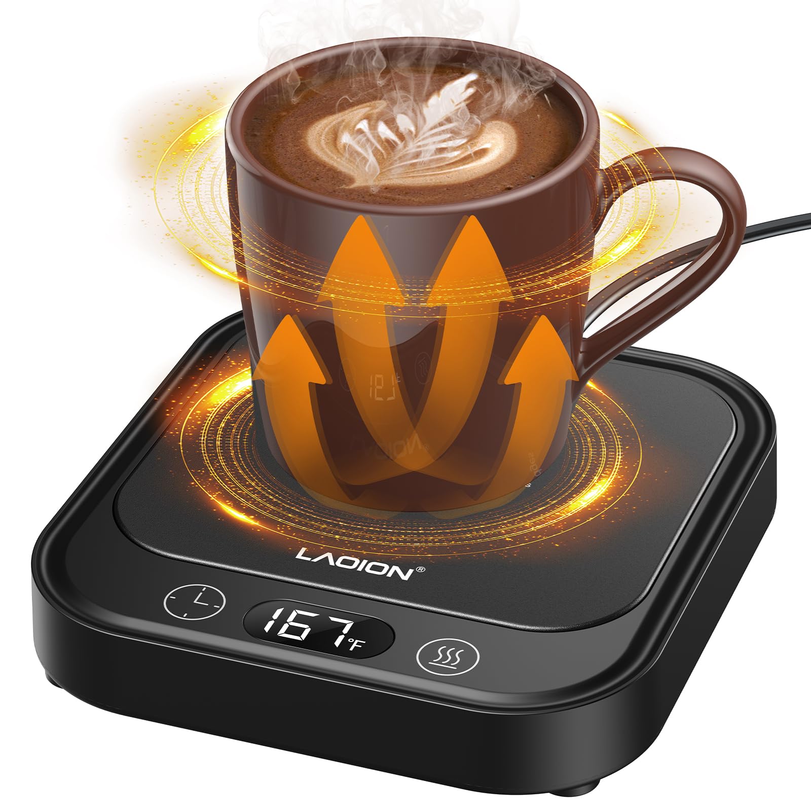 LAOION - Calentador de tazas de café de 40 W para computadora con apagado automático, calentador de velas eléctrico inteligente con 4 ajustes de temperatura y hora, regalos de café para bebidas, té,