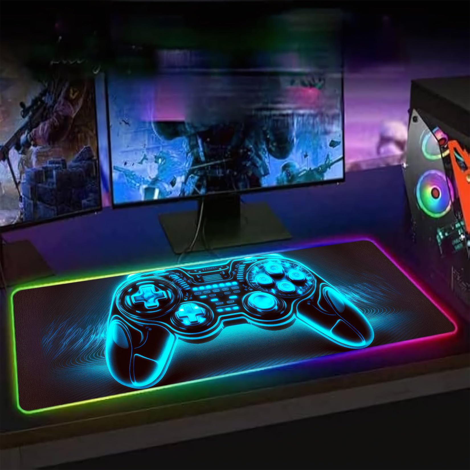 Alfombrilla de mouse LED XL para juegos con 14 modos de luz, alfombrilla de mouse para gamer iluminada, 31.5 x 11.8 pulgadas, antideslizante, estilo RGB grande, accesorios de juego negros