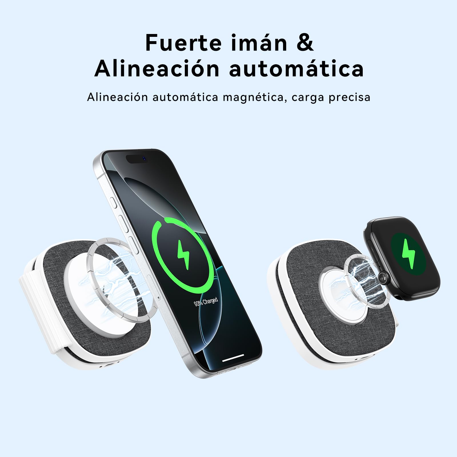 2 en 1 Cargador Inalambrico para MagSafe Plegable para iPhone 17, Air, 16, 15, 14, 13, 12 Series, para Apple Watch Series 11 10 9 8 7 6 5 4 3 2 1 SE/Ultra, para AirPods Estacion de Carga